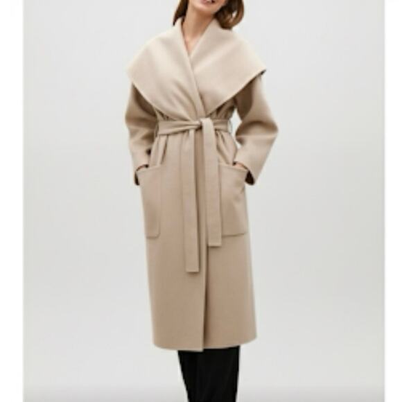 NAP Loungewear 100% Wool Hooded Belted Oversized Coat Large Pockets Tan Size S - Picture 1 of 14